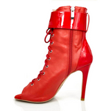 Red PU Latin Ballroom Dance Shoes Salsa Tango Boots Stiletto Heel Open Toe Lace Up Boot