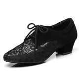 Modern Latin Dance Shoes For Women Black Red Closed Toe Low Heel Ballroom Dancing Shoes