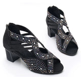 Glitter Ballroom Party Wedding Dance Shoes Women's Rhinestones Latin Salsa Swing Dancing Sandals Back Zipper