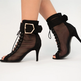 Black Boots Women Latin Salsa Ballroom Dancing Shoes Booties