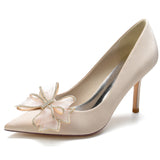 Women Pumps Stiletto Heel Pointed Toe Satin Bowknot Party Wedding Heels Shoes