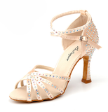 Satin Latin Dance Shoes Women | Rhinestone Ballroom Dancing Shoes | Danceshoesmart