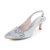 Satin Rhinestone Wedding Pumps 6cm Stiletto Heel Women Bride High Heel Shoes With Rhinestone