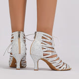 White Rhinestone Latin Ballroom Dance Boots Indoor Salsa Dance Shoes