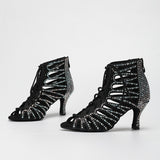Black Rhinestone Latin Ballroom Dance Boots Indoor Salsa Dance Shoes