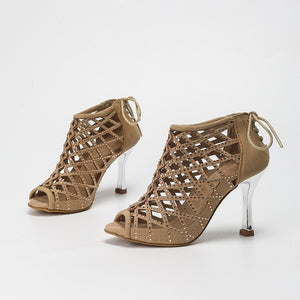 Khaki Women Ballroom Latin Dance Shoes Salsa High Heels Party Shoes