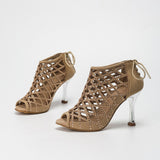 Khaki Women Ballroom Latin Dance Shoes Salsa High Heels Party Shoes