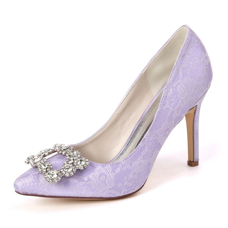 Women's Rhinestone Stiletto Heel Closed Toe Pumps Wedding Shoes For Bride