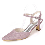 Women's Glitter Chunky Heel Pumps Closed Toe Sandals for Wedding Shoes