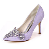 Women's Stiletto Heel Closed Toe Pumps Sandals With Rhinestone Wedding Shoes For Bride