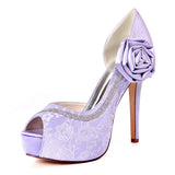 Women's Rhinestone Stiletto Heel Peep Toe Pumps Platform Sandals With Stitching Lace Flower Elegant Wedding Shoes