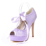 Women's Stiletto Heel Peep Toe Platform Pumps Sandals With Bowknot 12.5cm Heel Shoes For Wedding Party