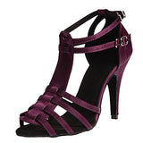 <transcy>Zapatos de baile latino de satén | Zapatos de baile de salón para fiestas de salsa | Leopardo Negro Morado | Danceshoesmart</transcy>