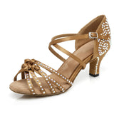Rhinestone Latin Dance Shoes Bowknot Satin Soft Sole Ballroom Salsa Shoes For Women Girls