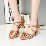 Rhinestone Latin Dance Shoes Bowknot Satin Soft Sole Ballroom Salsa Shoes For Women Girls