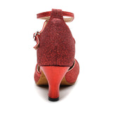 Glitter Women Modern Dance Shoes Red Golden Round Closed Toe Latin Ballroom Tango Waltz Dancing Shoes