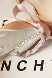 Champagne White Wedding Shoes Pumps Pearl Rhinestone Buckle Pumps For Women Girls Bride Party
