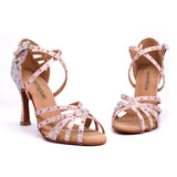<transcy>Zapatos de baile de salsa para mujer | Zapatos de baile latino con diamantes de imitación | Zapatos de salón de color rosa | Danceshoesmart</transcy>