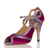 Latin Dance Shoes For Women | Satin Salsa Ballroom Shoes | Purple White | Danceshoesmart