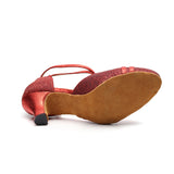 Glitter Women Modern Dance Shoes Red Golden Round Closed Toe Latin Ballroom Tango Waltz Dancing Shoes