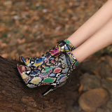 Dance Shoes Colorful Snake Peep Toe High Heeled Lace Up Women Latin Ballroom Salsa Dancing Booties