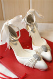 Champagne White Wedding Shoes Pumps Pearl Rhinestone Buckle Pumps For Women Girls Bride Party