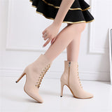Salsa Jazz Ballroom Indoor Latin Dance Shoes for Women Dancing Girl High Heels Flock Professional Boots