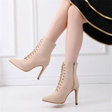 Salsa Jazz Ballroom Indoor Latin Dance Shoes for Women Dancing Girl High Heels Flock Professional Boots