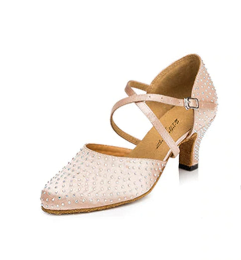 Satin Rhinestone Dance Shoes | Closed Toe Ballroom Dance Shoes | Shoes For Women Latin Salsa Dance Shoes | Danceshoesmart