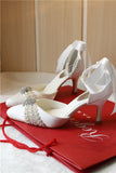 Champagne White Wedding Shoes Pumps Pearl Rhinestone Buckle Pumps For Women Girls Bride Party