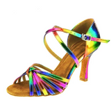 Rainbow PU Latin Dance Shoes Soft Sole Customized Heel Ballroom Salsa Dance Shoes