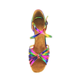 Rainbow PU Latin Dance Shoes Soft Sole Customized Heel Ballroom Salsa Dance Shoes