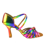 Rainbow PU Latin Dance Shoes Soft Sole Customized Heel Ballroom Salsa Dance Shoes