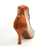 Satin Brown Dance Shoes Boots Open Toe Lace Up Seude Sole Latin Ballroom Salsa Dancing Shoes