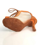 Satin Brown Dance Shoes Boots Open Toe Lace Up Seude Sole Latin Ballroom Salsa Dancing Shoes