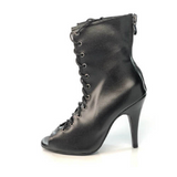 <transcy>Negro PU Salón de baile latino Salsa Zapatos de baile Botas Tacón personalizado Punta abierta Botines recortados</transcy>