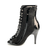 Black Women Dance Boots Latin Ballroom Salsa Dance Shoes Open Toe Lace Up Shiny Bootie Suede Sole Boots