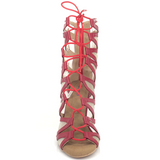Red Latin Ballroom Salsa Dance Shoes Boots Strappy Mesh Cut Out Lace Up Ankle Boots