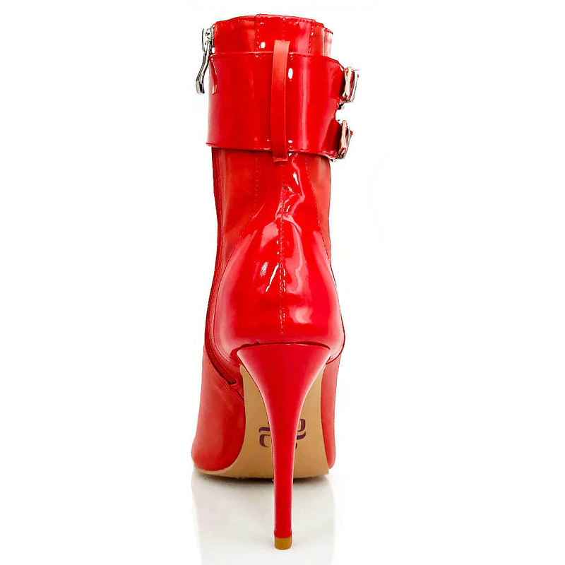 Red PU Latin Ballroom Dance Shoes Salsa Tango Boots Stiletto Heel Open Toe Lace Up Boot
