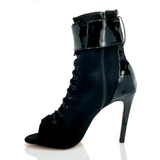Black Latin Ballroom Dance Shoes Flock Salsa Dance Boots Open Toe Lace Up Bootie Stiletto Heel