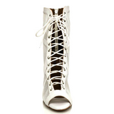 <transcy>Zapatos de baile latino blancos Botas Zapatos de salsa de salón Diseño cruzado Botines con cordones Malla de rejilla</transcy>