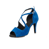 <transcy>Tacones de terciopelo azul | Zapatos de baile latino | Zapatos de baile de salsa de fiesta para mujer | Suela blanda | Danceshoesmart</transcy>