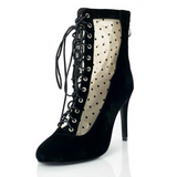 Women Latin Ballroom Dance Shoes Boots Party Black Closed Toe Lace Up Polka Dot Mesh Boot
