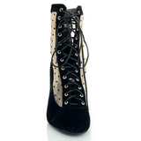 Women Latin Ballroom Dance Shoes Boots Party Black Closed Toe Lace Up Polka Dot Mesh Boot