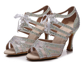 Glitter Latin Dance Shoes For Women Rhinestone Ballroom Salsa Dancing Shoes Girls High Heel Shoes For Party