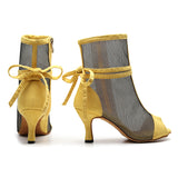 Soft Sole Dance Shoes Yellow Red Women High Heeled Tango Ballroom Dance Boots Girls Mesh Salsa Dancing Shoes
