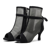 Soft Sole Dance Shoes Red Black Women High Heeled Tango Ballroom Dance Boots Girls Mesh Salsa Dancing Shoes