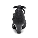 Glitter Women Modern Dance Shoes Black Golden Round Closed Toe Latin Ballroom Tango Waltz Dancing Shoes