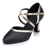 <transcy>Zapatos negros de baile latino | Modernos zapatos de baile de salón con tiras cruzadas | Zapatos de baile profesionales | Danceshoesmart</transcy>