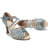 Indoor Dance Shoes Tango Latin Salsa Rumba Samba Ballroom Party Rhinestone Pearl High Heels Women Sandals